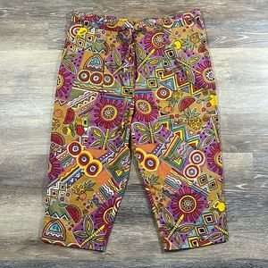 Women's Cotton Drawstring Tropical Summer Patterned Abstract Capri Pants